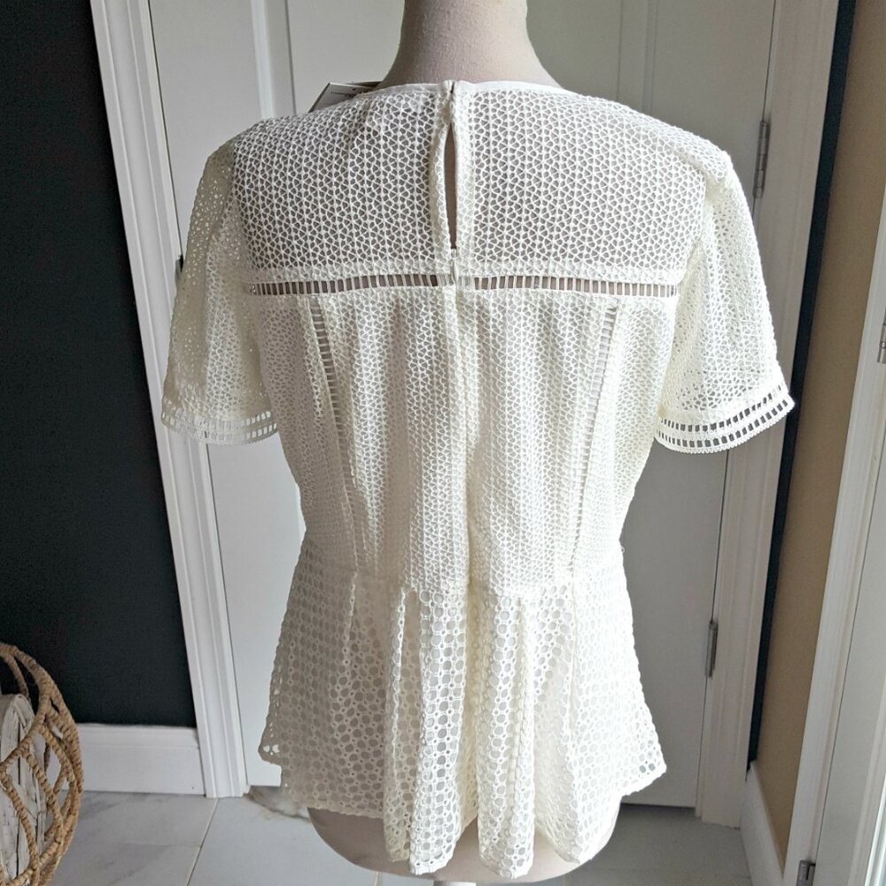 NWT! MICHAEL KORS Cotton MACRAME PEPLUM Lace BLOUSE - Picture 4 of 5